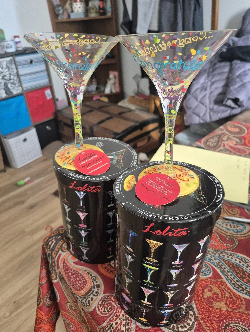 2 Lolita “Congratulations” martini glasses